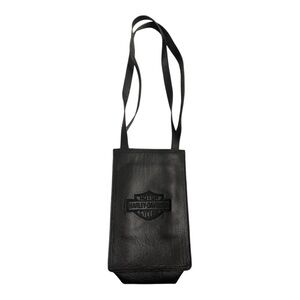Harley Davidson Solid Black Leather Biker Shoulder Bag Purse Monogram